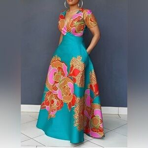 STYLEWE Blue Puff Sleeve A-line Maxi Dress